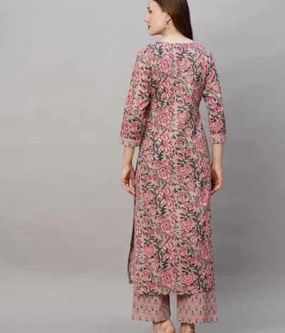 Fashion Women's Peach Printed Kurta with Palazzo