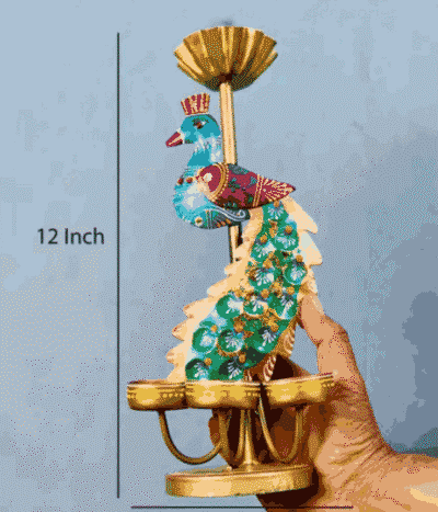 Handicraft Metal Peacock Pair Candle Holder Showpieces