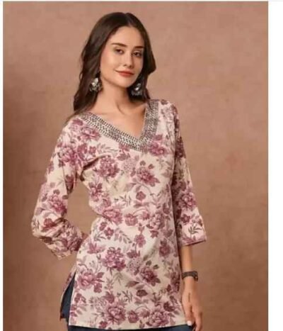 Summer Short Kurti With Embroidery For Women