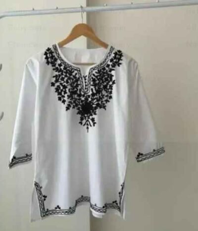 Stylish Top Chikan-Karahi White Base and Black Embroidery